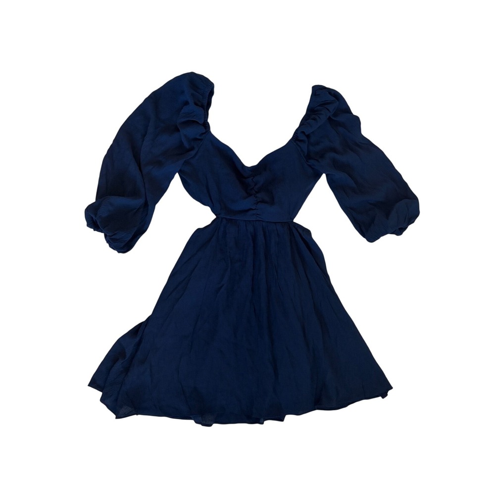 Halara Navy Blue Puff Sleeve Cut-Out Mini Dress Sweetheart Tie Back Size Small